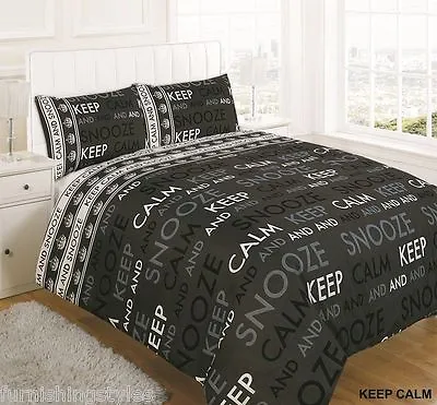 Keep Calm Black Duvet Set Quilt Cover With Pillow Cases Bedding Set All Sizes  • £12.89
