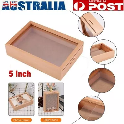 Wooden 5 Inch Photo Frame Piggy Bank Coin Saving Money Box For Kids Adults Gifts • $15.95