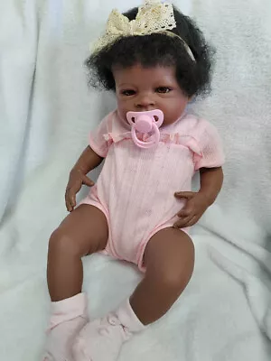 Lifelike Reborn Baby Doll African American Black Skin Lanny Newborn Cuddly Body • £62.99