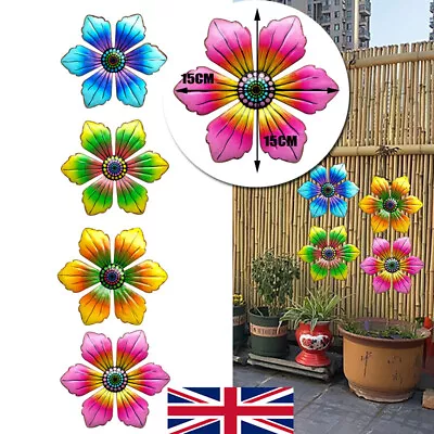 4x Metal Home Fence Ornament Flower Garden Decoration Wall Art Hanging Sculpture • £5.54