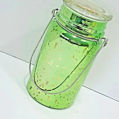 NWOT Mercury Glass Mason Jar GREEN Fairy Light Lantern Timer Valerie Par Hill  • $22.77