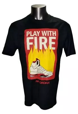 Air Jordan 5 Retro Play With Fire T Shirt 2014 Nike  SZ L 606292-010 Black Red V • $57.19