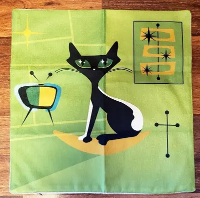 Mid Century Modern Black Cat Atomic StarBurst Art Pillow Case Decorative Square • $18.88