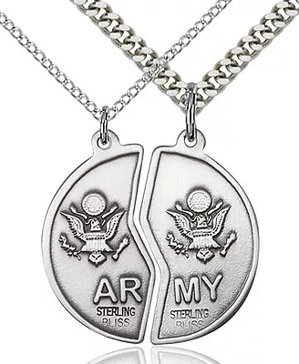 Men's 925 Sterling Silver Miz Pah Coin Set Army Military Catholic Medal Necklace • $146.50