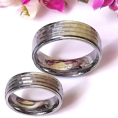 Unisex Wedding Bands Women's & Men's Stainless Steel Hammered Bark Comfort Domed • $9.97