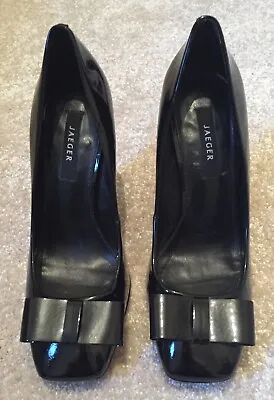 Jaeger Uk4/37 High Heel Black Patent Leather Now Front Court Shoe Worn Once VGC • £12.50