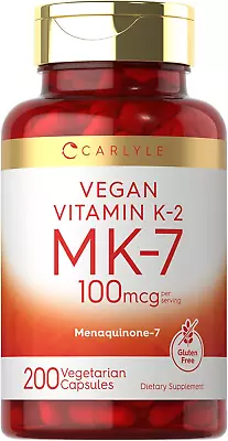 Carlyle Vitamin K2 MK7 100Mcg | 200 Vegan Capsules | Menaquinone-7 Supplement |  • $22.29