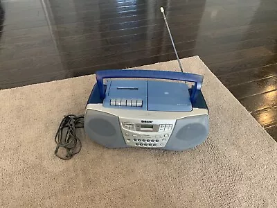 Vintage SONY CFD-922 BOOMBOX CD Player TRANSPARENT Clear Blue Cassette Radio • $49.99