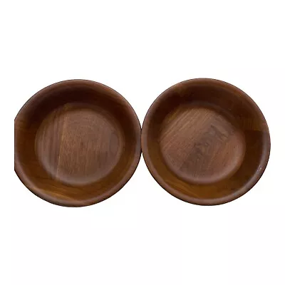 Kustom Kraft MCM Solid Black Walnut 7  Wood Salad Bowls USA Set Of 2 • $19.99