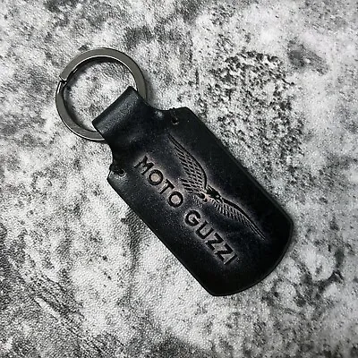 Handmade Leather Keychain With Moto Guzzi Logo In Black. 1EA • $25