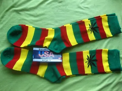 £17.82 • Buy Pot Weed Socks Rasta Farian Green Red Yellow Colors Jamaica Bob Marly One Love
