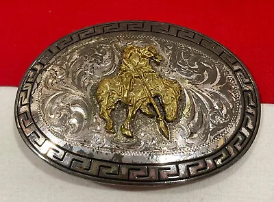 Vintage MONTANA SILVERSMITHS Native American On Horse Silver Plated Belt Buckle • $49.95