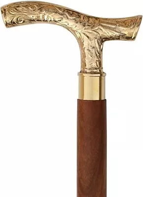 Vintage T-Shaped Handle Golden Cane Handle Walking Cane Natural Wooden Stick • $19.99