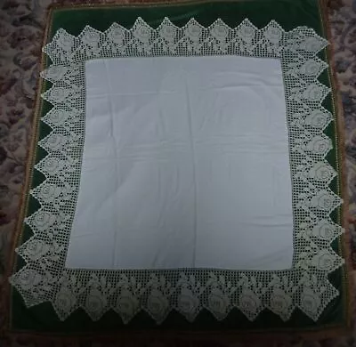 Vintage Cotton Tablecloth - Hand Crocheted Border - 42  X 41  • $12.32