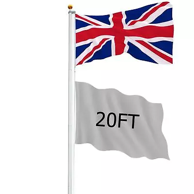 £39.95 • Buy 20FT /6.1M Aluminum Telescopic Flag Pole Flagpole W/Gold Ball Kit Set Garden Use
