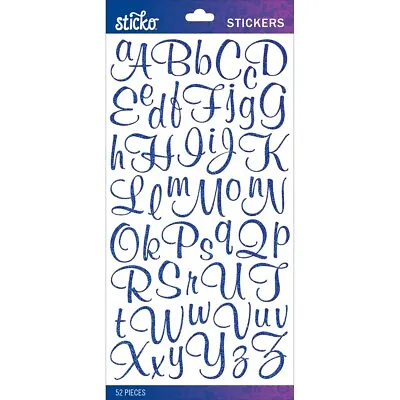 STICKO ALPHABET STICKERS - BLUE GLITTER MURAL SCRIPT - SMALL - Approx 22mm • $3.95