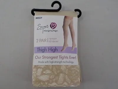 £7.94 • Buy Secret Treasures 2 Pair Thigh High Opaque Tights Missy Size Beige Lace Top Nip