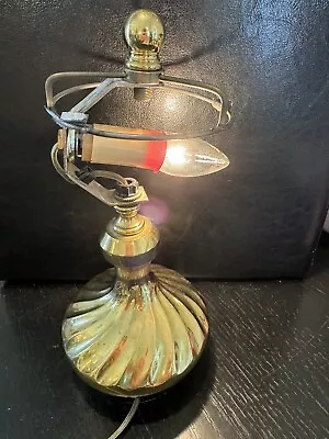 Vintage Small Brass Table Lamp 10”h Swirled Base WORKS • $25.75