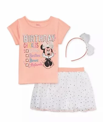Minnie Mouse Baby Toddler Girl Birthday T-shirt Skirt & Headband 3pc Size 18m • $14.99