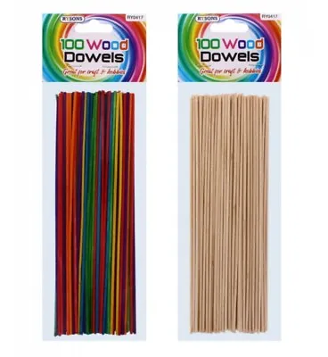 100Pcs Wooden Dowels Wood Craft Sticks Rods 20 Cm X 2mm Hardwood Art & Craft • £3.99