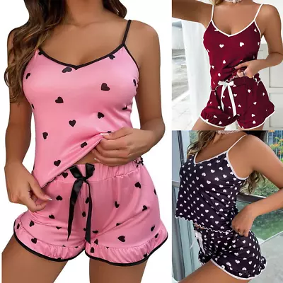 £7.99 • Buy Womens Ladies Satin Silk Lace Cami Vest Shorts Lingerie Sleepwear Pyjamas Set Pj