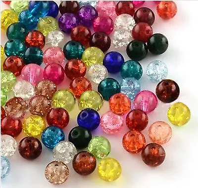 200 X 4mm CRACKLE GLASS BEADS MIXED COLOURS FOR JEWELLERY MAKING AND CRAFTS B15 • £3.79