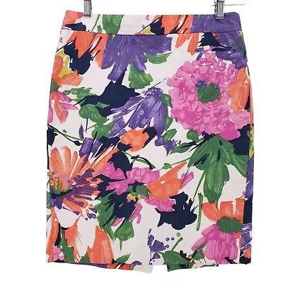 J Crew No 2 Pencil Skirt In Vibrant Floral Pattern Knee Length Size 0 • $19.74