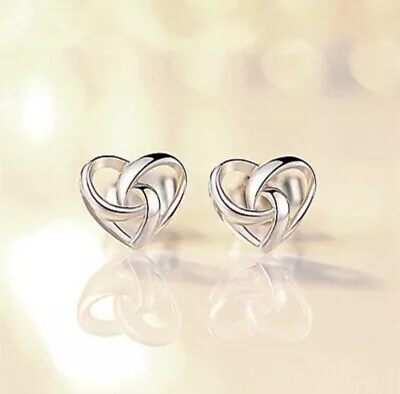 925 Sterling Silver Stunning Swirl Heart Stud Earrings Womens Jewellery Gift UK • £3.25