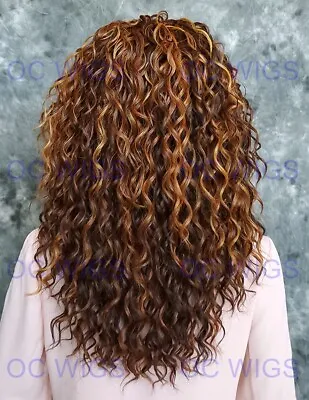 Medium Spiral Curly Heat OK Human Hair Blend 3/4 Wig Auburn/Copper/Orange EVBW • $72.85