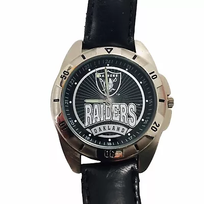 Vintage 90's NFL Oakland Raiders Silver & Black Fossil Wrist Watch W/Case 1996 • $45