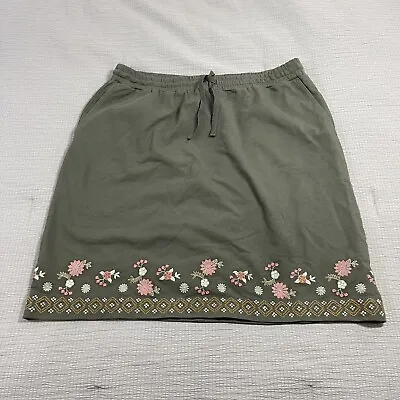 J Jill Skirt Womens Small Short Casual Pockets Drawstring Embroidered Green • $16.24