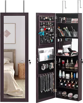 Jewelry Armoire Organizer With Mirror Space-Saving 2 In 1 Wall Mounted/Door Han • $136.99