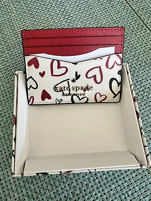KATE SPADE NEW YORK Staci Boxed PARCHMENT MULTI Small Heart Card Holder-NEW WTAG • $50