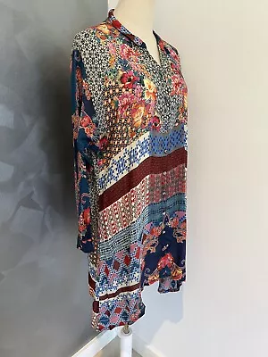 Johnny Was Long Blouse Shirt Dress Sz S Oversize Boho Hippie Floral Rayon • $149