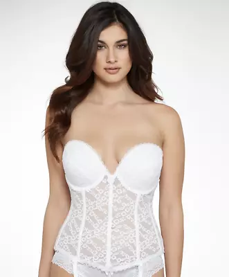 £46.51 • Buy Va Bien WHITE Lace Low Back Bustier With Garters, US 36D, UK 36D