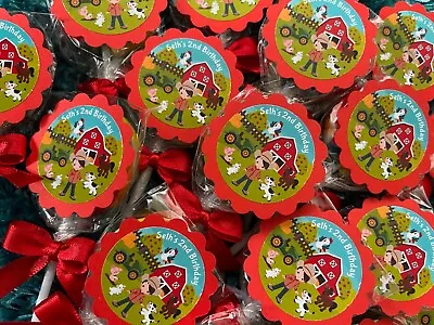 $24.95 • Buy 24 X Personalised Farm Boy Tractor Lollipops / Loot Bag / Party Favors - RED