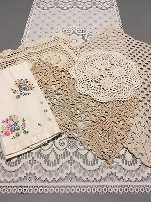 VTG Victorian Crochet Quaker Lace Floral Posy Doilies Beige Lot Of 6 READ • $17.48