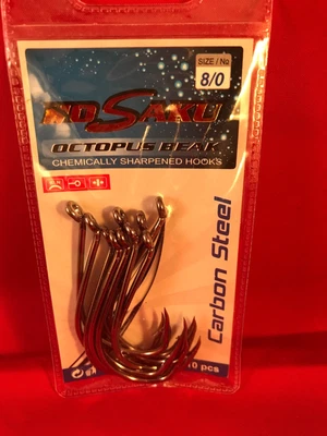 Hosaku Octopus Beak Fishing Hooks 8/0 Quality Chemically Sharpened 10 Pack • $6.75