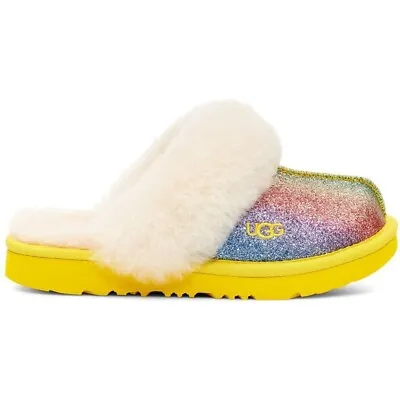 Nwob Big Kids Girls Size 5 Rainbow Ugg Cozy Ii Glitter Slip-on Slippers 1130433k • $59.46