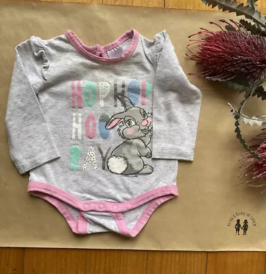 Disney Baby Girl Size 000 Grey Pink Long Sleeve Bodysuit Thumper Bambi VGUC • $5.57