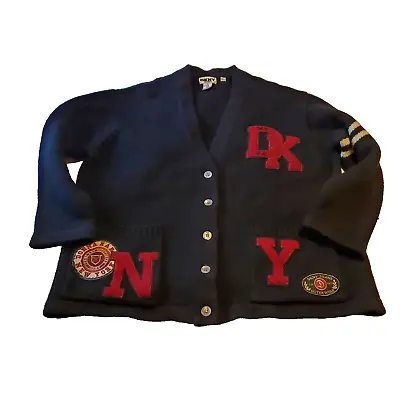 '90's DKNY Jeans Womens Varsity Letterman Cardigan Sweater Black Sz M New York • $59