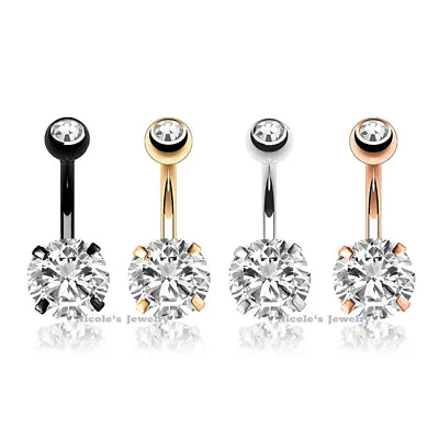 1pc 14g Surgical Steel Double Gem Belly Bar Button Prong Gem Navel Ring Piercing • $5.50