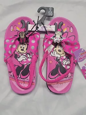 Minnie Mouse Disney Flip Flops Beach Sandals Youth Girls Size 9/10 New Nice • $9.34