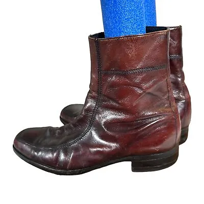 Florsheim Vintage Oxblood Cherry Burgundy Leather Ankle Boot 80s Men's 9.5C FLAW • $24.95