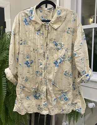 Magnolia Pearl Older Poet’s Or Painter’s Jacket Smock Patches Pockets Buttons • $445