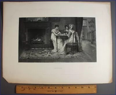 VINTAGE 1800s PHOTOGRAVURE ENGRAVING PRINT BY PERCY MORAN  GOSSIP  • $12.95