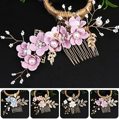 Luxury Hair Combs Flower Leaves Hair Pin Bridal Clips Tiara Bride Hair Jewelry • £2.15