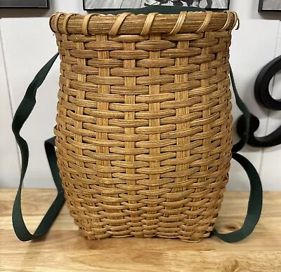 Rare Vintage Woven Wicker Backpack Blueberry Basket Wall Decor W/ Straps 10” • $38.95