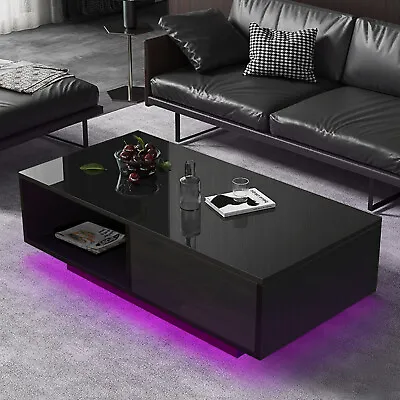 $139.99 • Buy 33.46  High Gloss Black Coffee Table 16 Color LED Light With Storage, Drawer