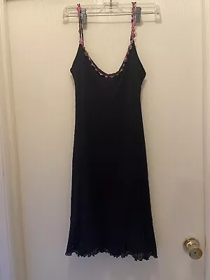 Vintage Betsey Johnson Swiss Dot Black Lined Dress With Floral Crochet  • $46